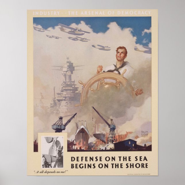 Poster A defesa da WWII no Mar começa na orla (Frente)