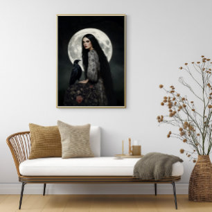 Poster A Deusa Morrigan com Arte Gótica Escura de Corvo 