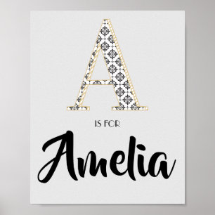 Poster A é para Clássico Moderno Texto Nome Personalizado