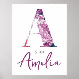 Poster A é para Revelação do Nome do Bebê Amelia Floral V