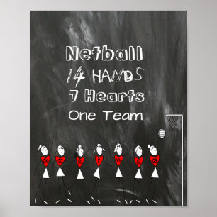 Poster A equipe do Netball posiciona figuras e citações