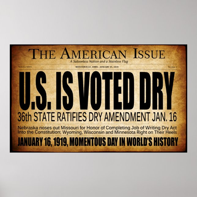 PÔSTER A ERA SECA DE PROIBIÇÃO DE 1919 COMEÇA! TÍTULO (Frente)