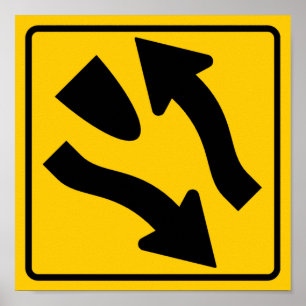 Pôster A estrada dividida começa o sinal da estrada