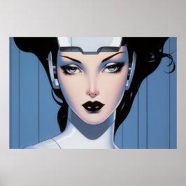 Poster A face de uma pintura de pincel de ar Cyborg