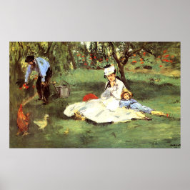 Poster A família Monet no seu jardim Edouard Manet