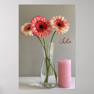 Poster A Feliz Gerbera Rosa Flor Foto +Nome Personalizado