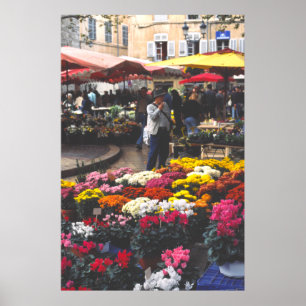 Pôster A flower stall, market day, Aix-en-Provence
