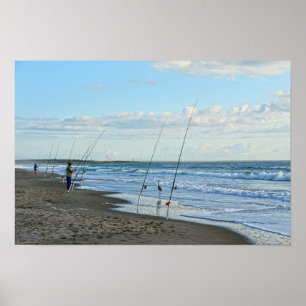 Poster A garça-real de grande azul patrulha a praia de