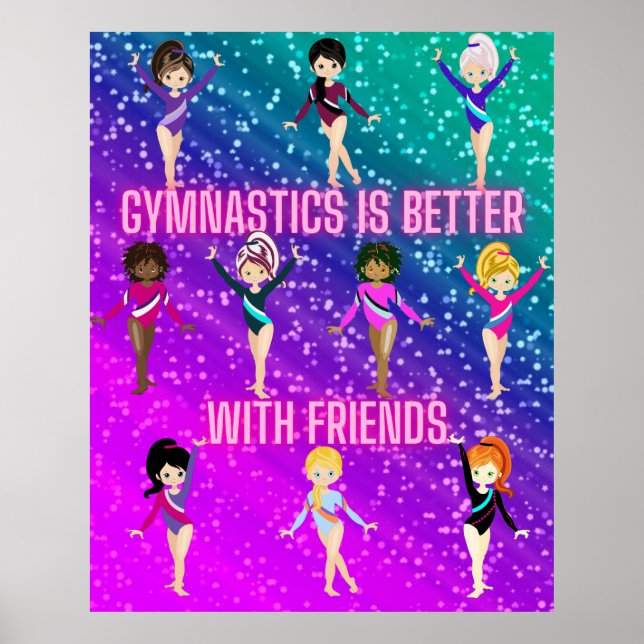 Poster A ginástica é melhor com amigos Super Brilho (Frente)