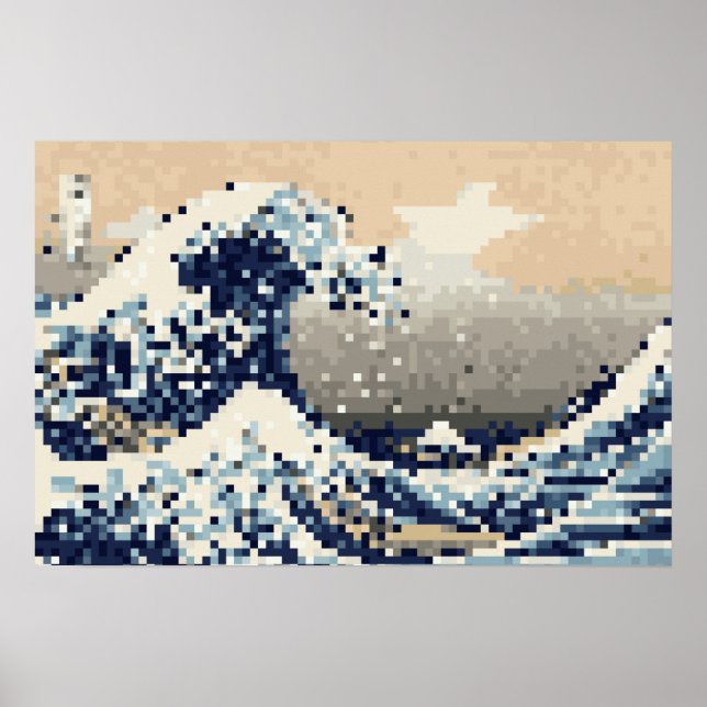 Poster A Grande Onda de Kanagawa 8 Bit Pixel Art (Frente)