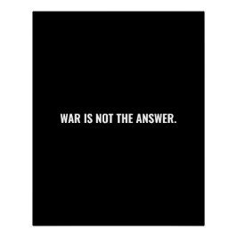Pôster A guerra não é a resposta do texto branco negro co