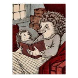 Pôster A hedgehog in a blanket reading a book to a young