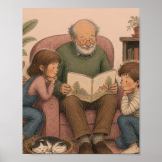 Poster A História de um Avô – Ilustração Infantil Vintage