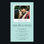 Pôster A história do amor do casamento azul de Robin<br><div class="desc">Esta poster azul de ovo do robin faz uma decoração engraçada e fofa na sua recepção de casamento, onde seus convidados podem ler todos os passos que levam até o dia do seu casamento. Seu primeiro encontro, seu primeiro beijo, a proposta... Adicione uma foto romântica de vocês dois, com seus...</div>