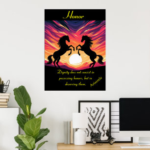 Poster A Honra Ecoa Através das Planícies do Pôr do Sol