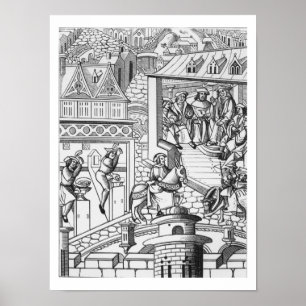 Poster A hortelã, após um woodcut 'em De l'Institution 