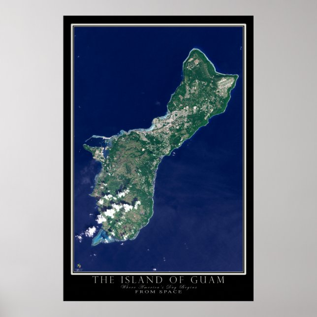 Poster A Ilha de Guam do Mapa do Satélite Espacial (Frente)