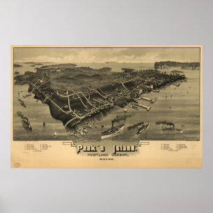Poster A ilha Portland de 1886 picos, MIM mapa panorâmic
