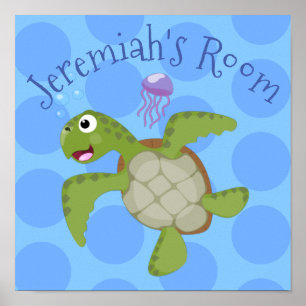 Poster A ilustração do desenho animado feliz da tartaru