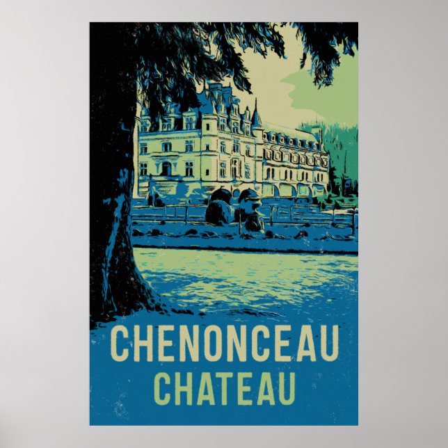 Poster A ilustração original de Chenonceau castelo França (Frente)