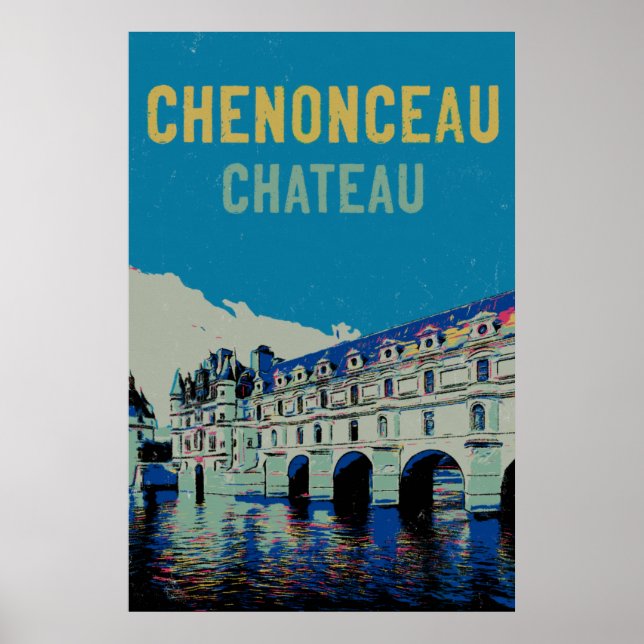 Poster A ilustração original de Chenonceau castelo França (Frente)