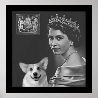 Poster A jovem Rainha Elizabeth II e o cão-corgi