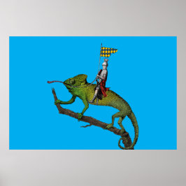Poster A knight riding a chameleon in colors