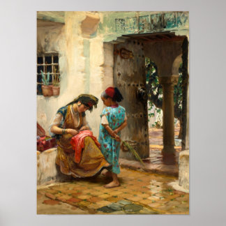 Poster A Lição de Costura por Frederick Bridgman