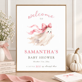 Poster A Little Boo Pink Bow Baby Girl Shower Welcome