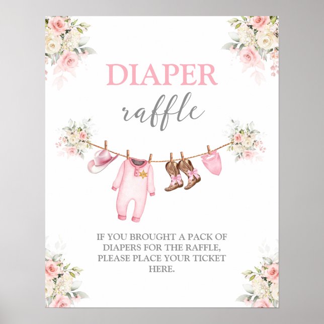 Poster A little Cowgirl Pink Diaper Raffle sign (Frente)