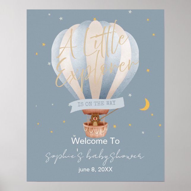 Poster A Little Explorer Hot Air Balloon Welcome Sign (Frente)