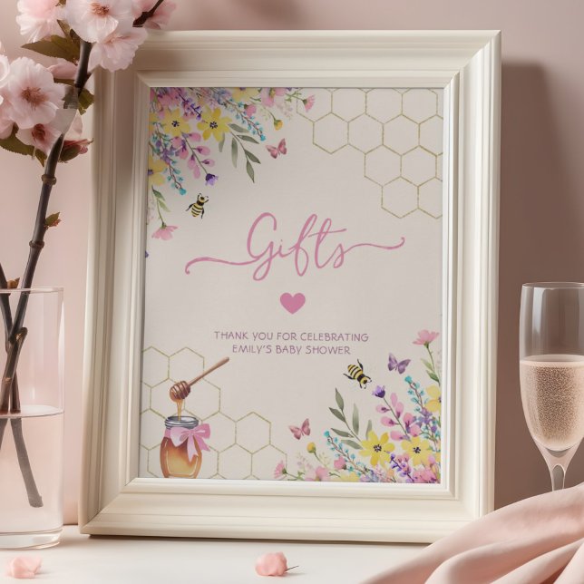 Poster A Little Honey Bee Pink Floral Baby Shower Gifts (Criador carregado)