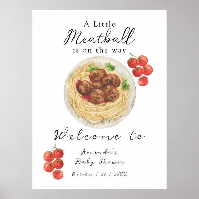 Poster A little Meatball is on the way Baby Shower (Frente)