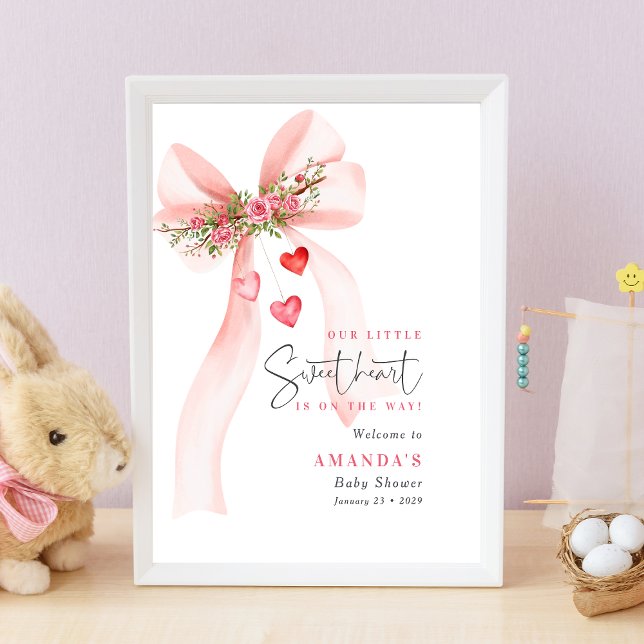 Poster A little Sweetheart Pink bow Valentine Baby shower (Criador carregado)