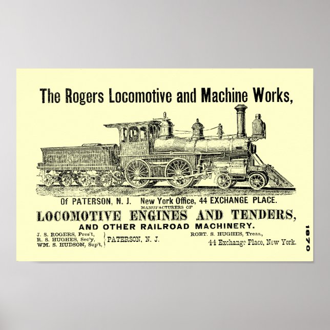 Pôster A Locomotiva Rogers, Paterson, N.J.1870 (Frente)