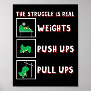 Poster A Luta É Real Dinossauro T-rex Fitness Levantament