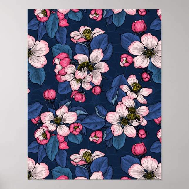 Poster A maçã floresce em azul escuro (Frente)