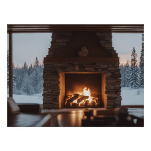 Pôster A madeira dispara numa lareira.