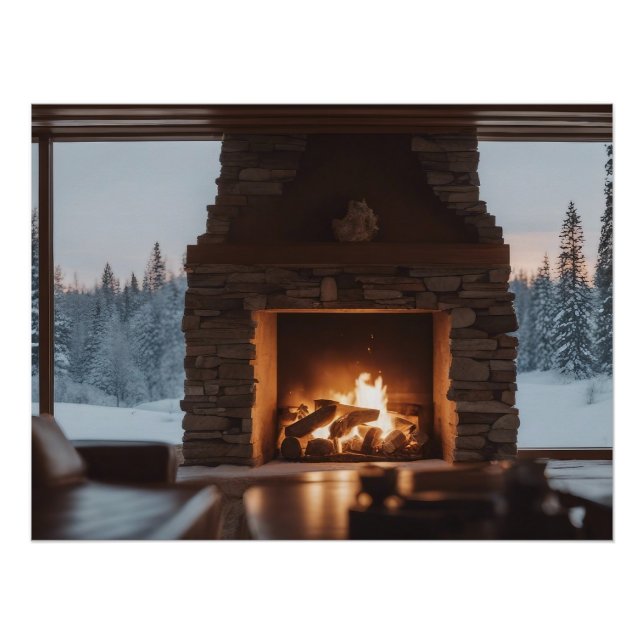 Pôster A madeira dispara numa lareira. (Frente)