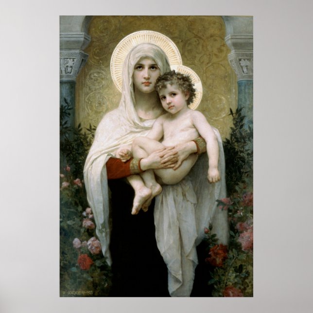 Pôster A Madona dos Rosas de Bouguereau (1903) (Frente)