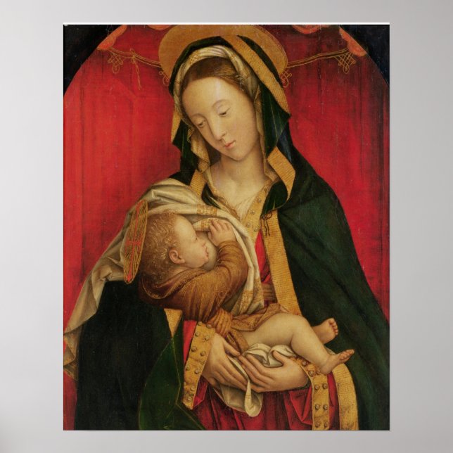 Poster A Madonna Chupando seu filho, 1520-30 (petróleo no (Frente)
