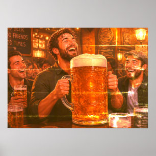 Poster A Maior Cerveja Já e Grupo de Amigos na Parede