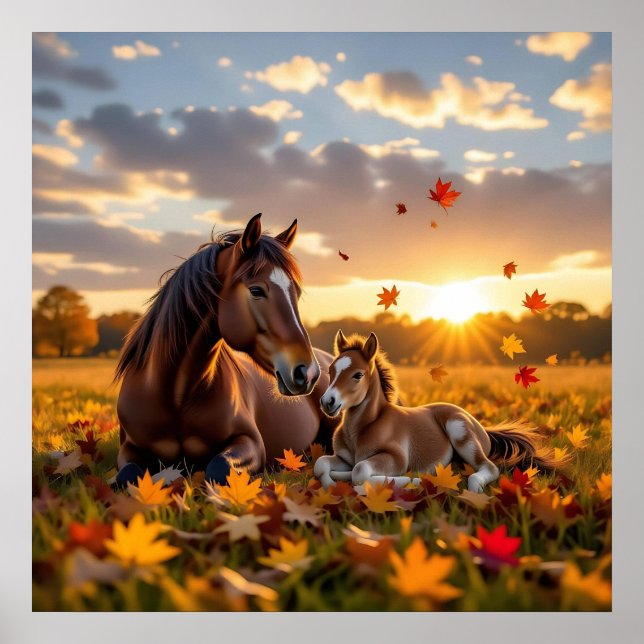 Poster A Mama Horse and her Foal in Autumn (Frente)