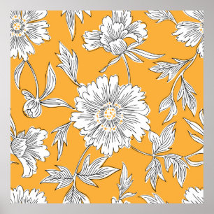 Poster A mão desenhou flores de abstrato jardim. Gaveta d