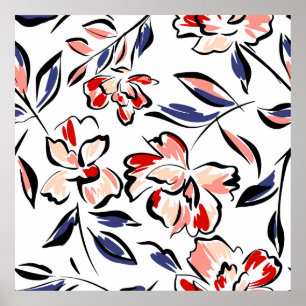 Poster A mão desenhou o fundo floral de verão. Feixe botâ