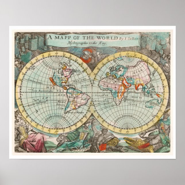 POSTER "A MAPP OF THE WORLD" 1682, POR JOHN PLAYFORD (Frente)