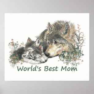 Poster A melhor mãe do mundo, Wolf & Pups de Watercolor