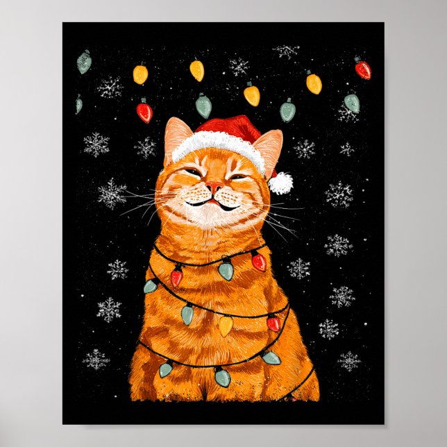 Poster A Merry Christmas Lights Snowflake Ginger Cat Oran (Frente)