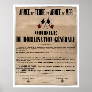 Pôster A mobilização em France o 1º de agosto de 1914
