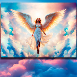 Poster A mulher anjo asas o céu da religião celestial